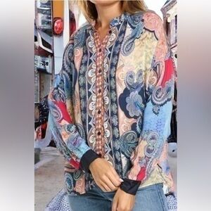 Johnny Was Multicolor Paisley Blouse NWT sz M